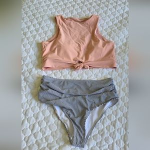 NWOT Blush Pink & Striped High-Waisted Bikini – Size L
